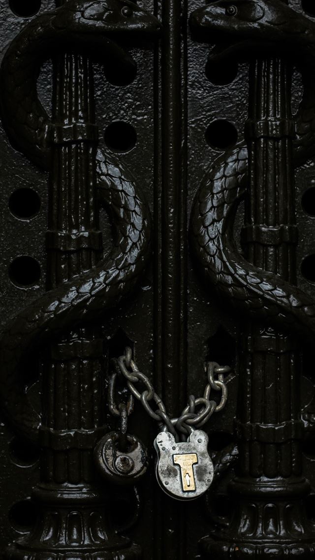 1284x2778 gray chain padlock on door in closeup shot - united kingdom iPhone Wallpaper