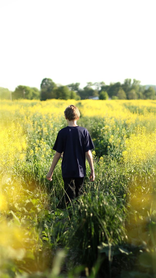 1284x2778 boys walking in yellow flower field during dayitme - cleveland iPhone Wallpaper
