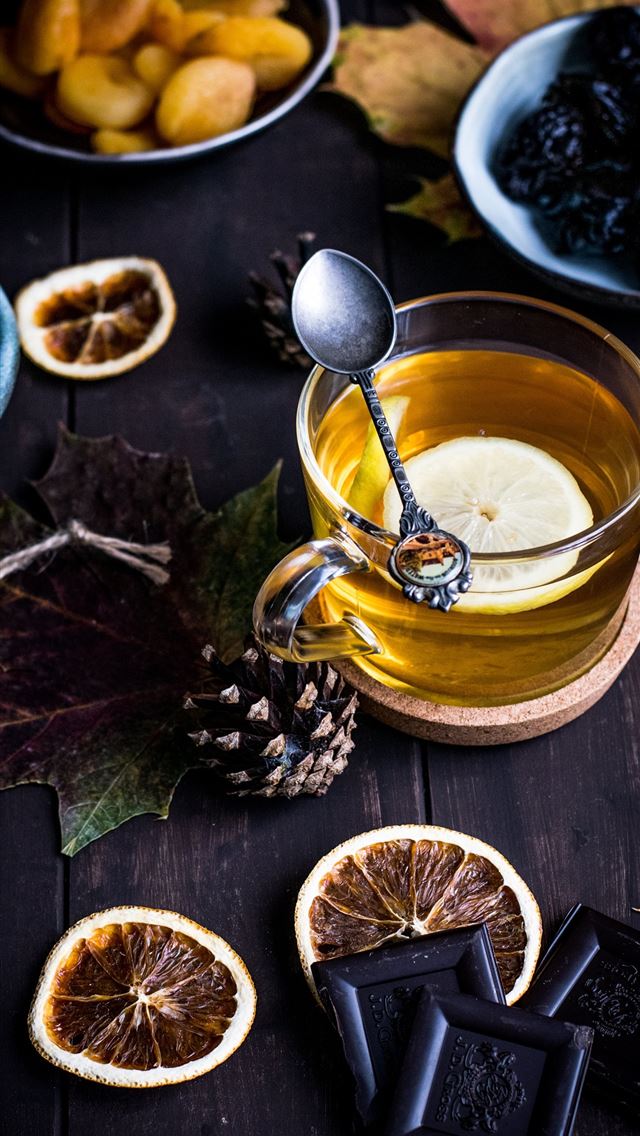 1284x2778 clear glass teacup on table - autumn iPhone Wallpaper