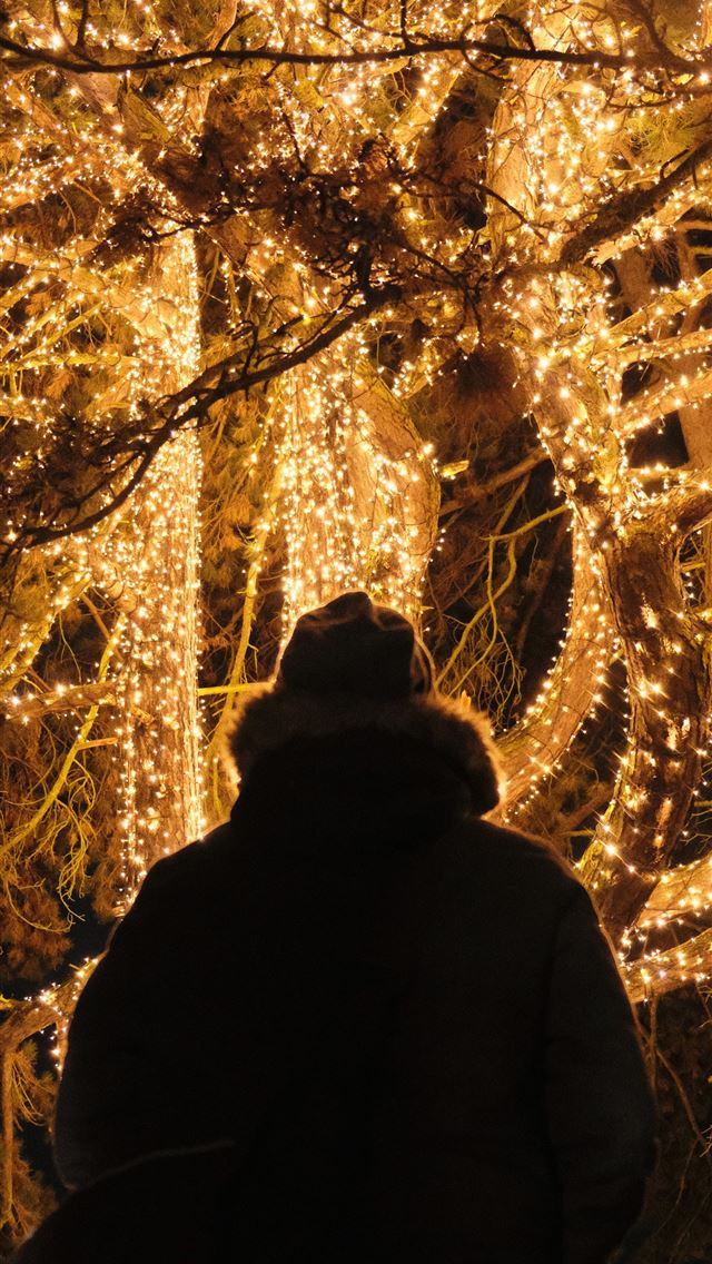 1284x2778 person looking at yellow string light - germany iPhone Wallpaper