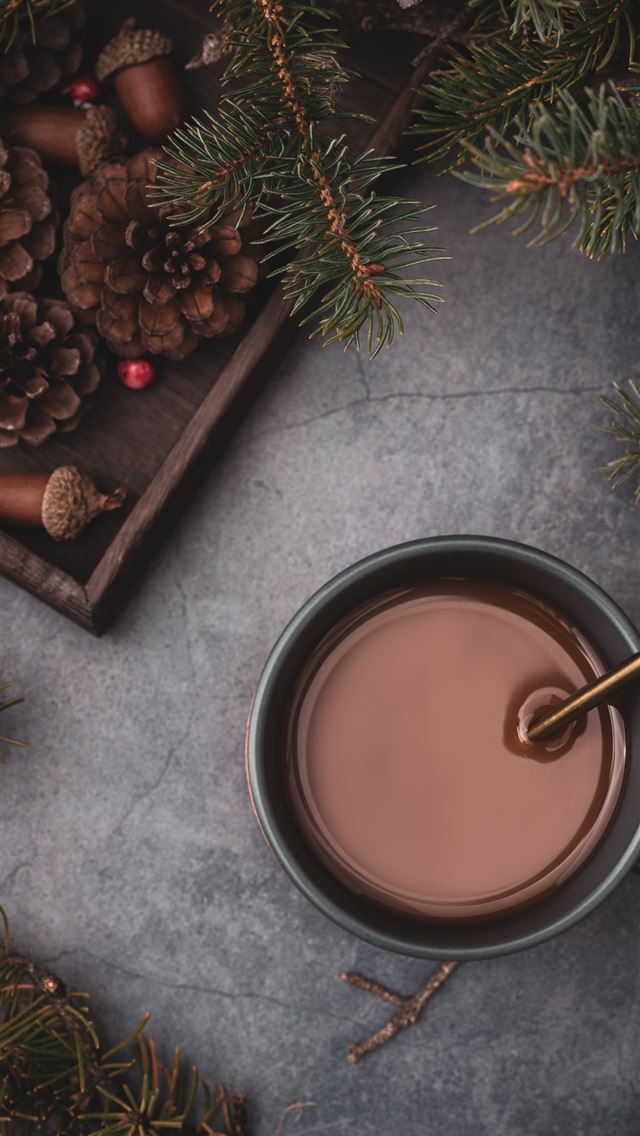 1284x2778 full mug beside pinecones - ab iPhone Wallpaper
