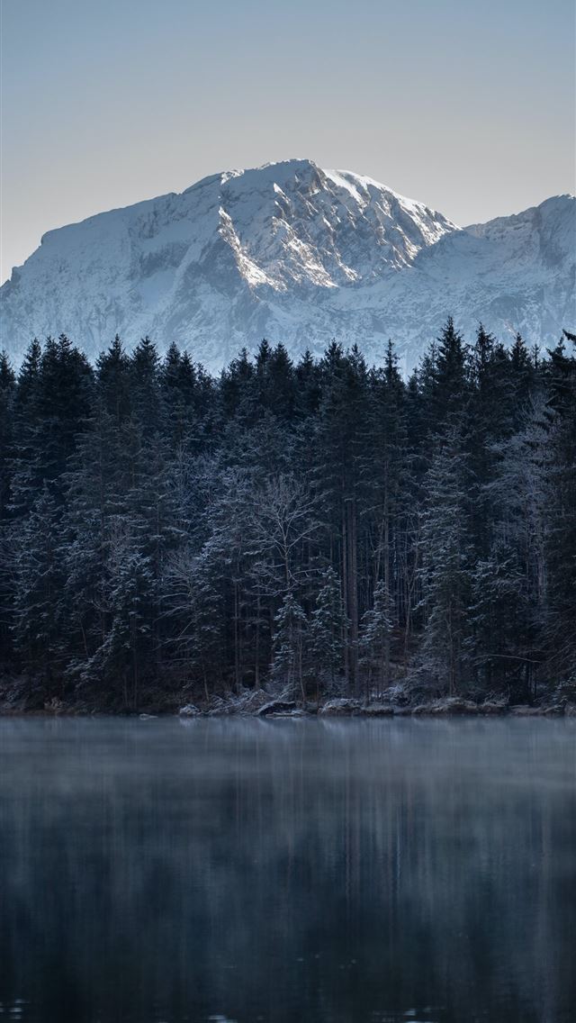 1284x2778 green pine trees near lake and snow covered mounta... - mountain iPhone Wallpaper