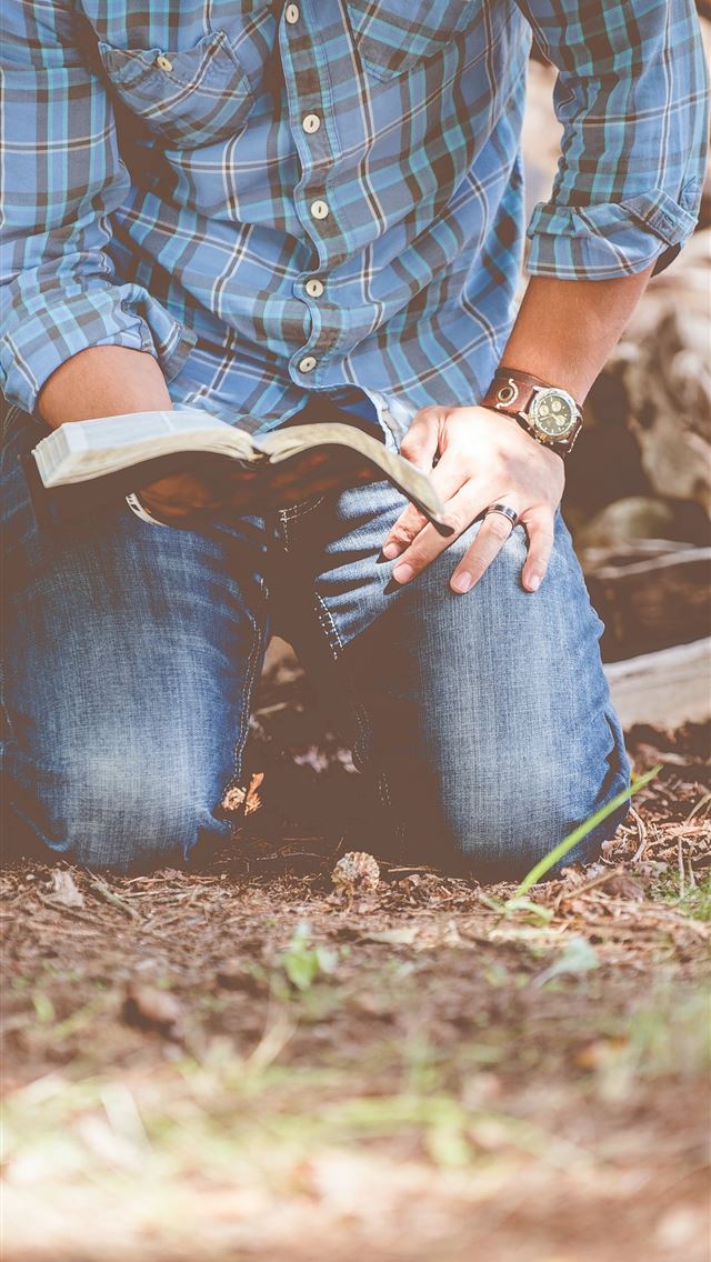 1284x2778 person reading book while kneeling - bible iPhone Wallpaper