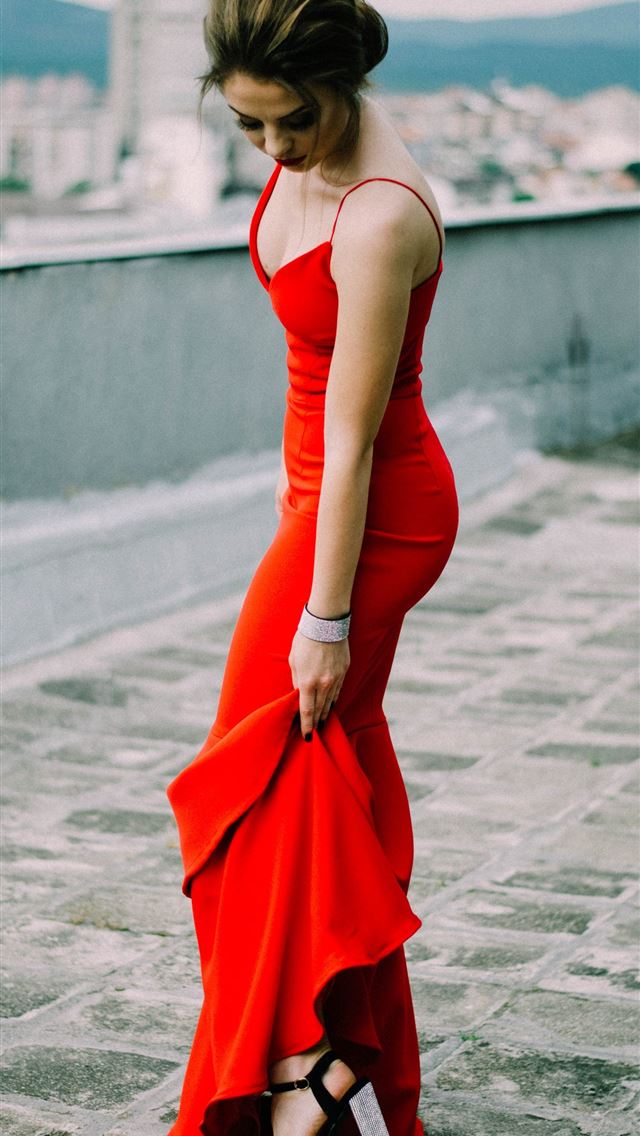 1284x2778 woman wearing red spaghetti strap dress - serbia iPhone Wallpaper