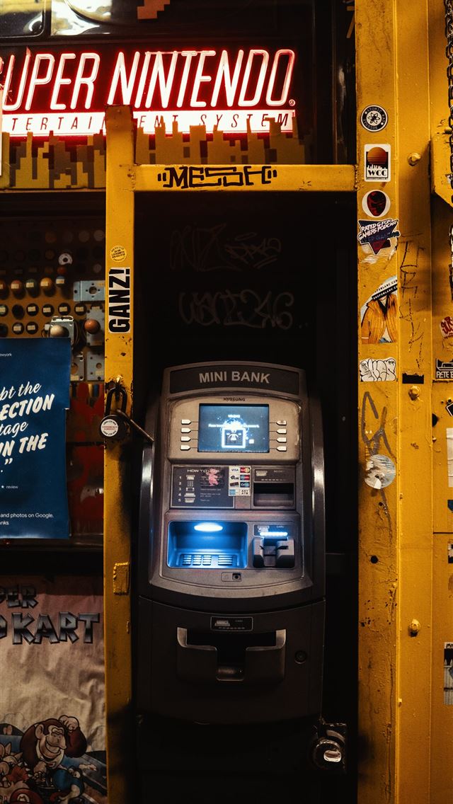 1284x2778 gray and black mini bank ATM machine toy - retro iPhone Wallpaper
