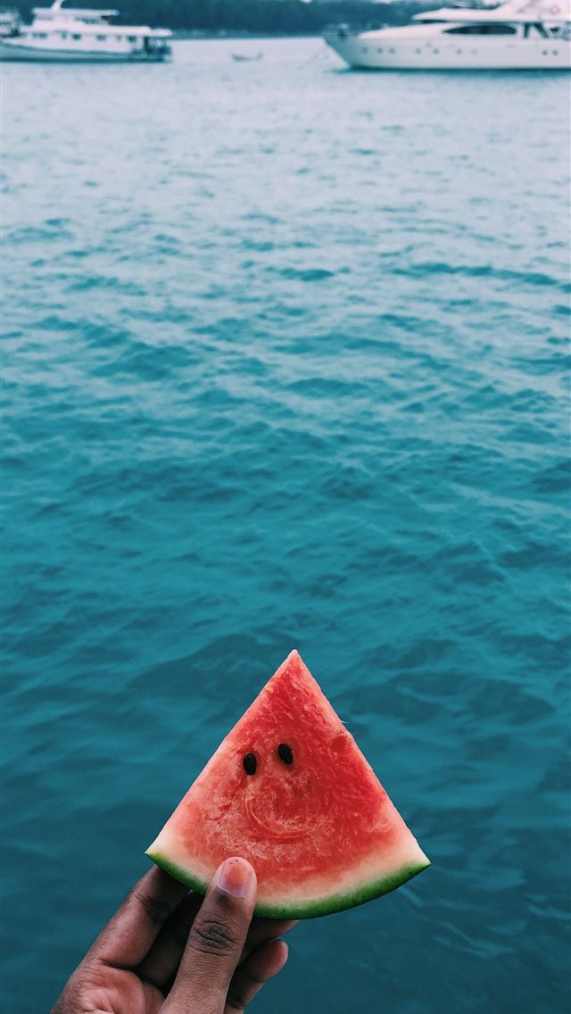 1284x2778 person holding sliced watermelon near body of wate... - summer iPhone Wallpaper