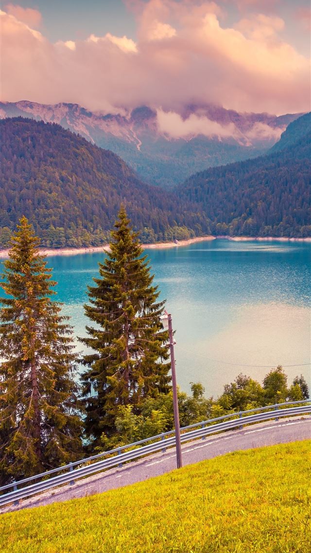 1284x2778 mountains trees lights sky -  iPhone Wallpaper