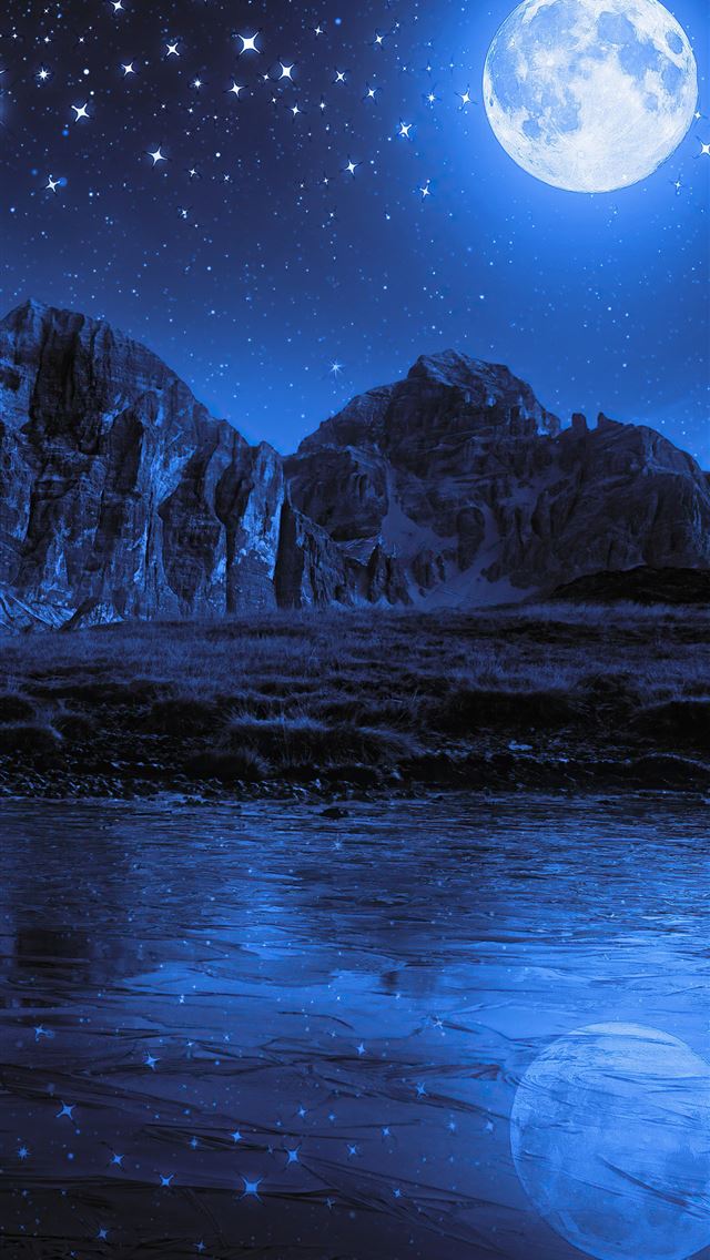 1284x2778 night beach moon stars landscape mountains -  iPhone Wallpaper