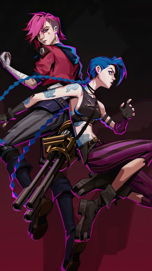 1284x2778 jinx and vi league of legends minimal 4k -  iphone 13 Wallpaper