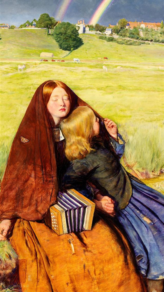 1284x2778 woman and toddler sitting beside field painting -  iPhone Wallpaper