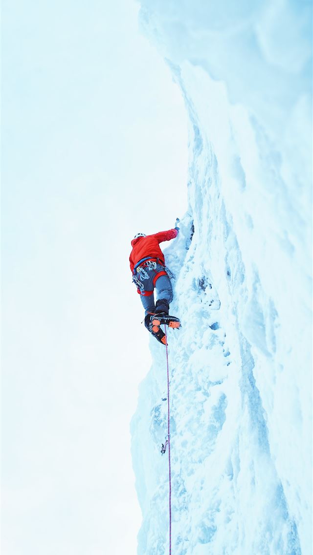 640x1136 person wearing red jacket climbing on glacier -  iPhone Wallpaper