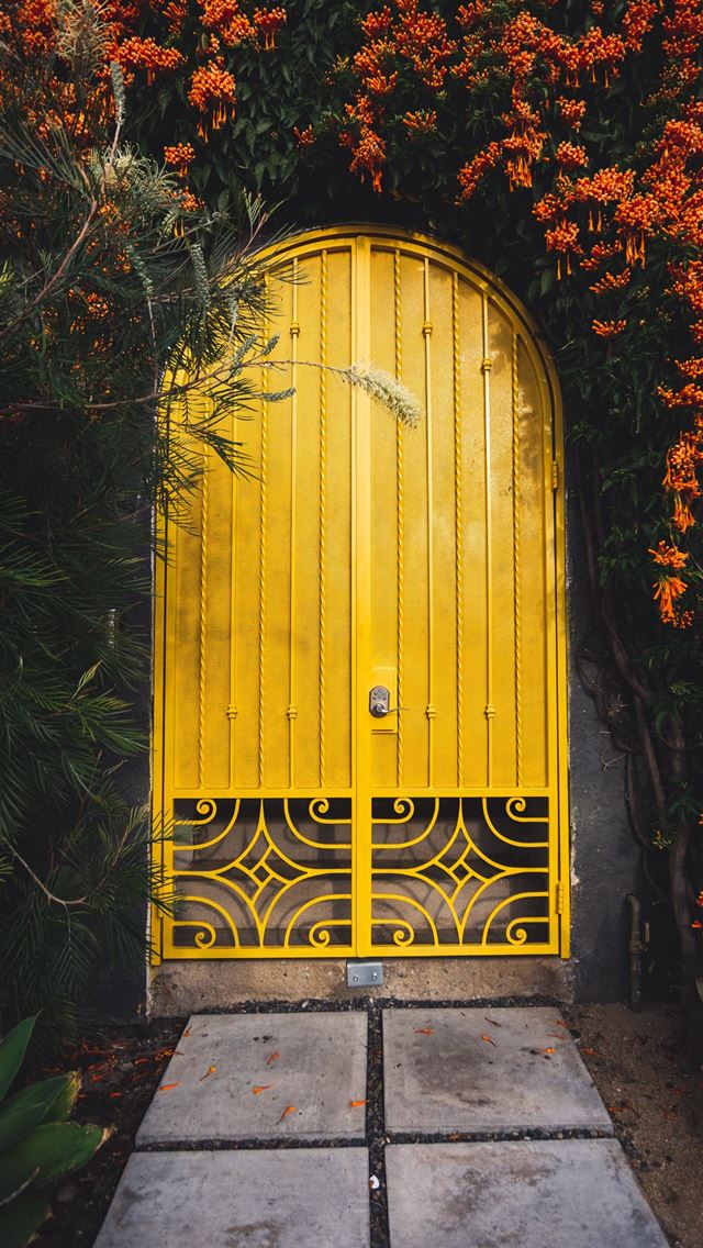 1284x2778 yellow metal door close up photography - yellow iPhone Wallpaper