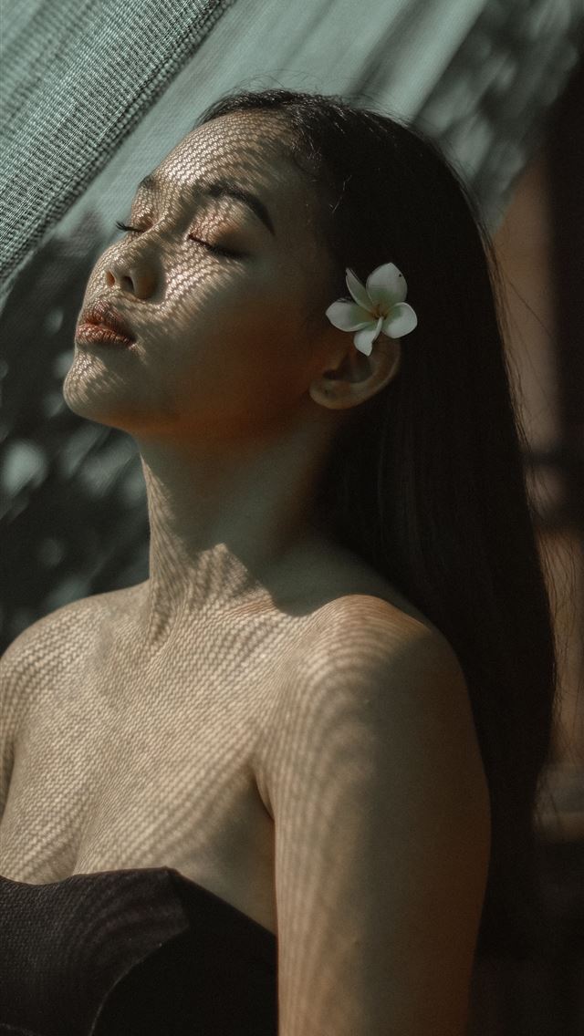 1284x2778 woman closing eyes - girl iPhone Wallpaper