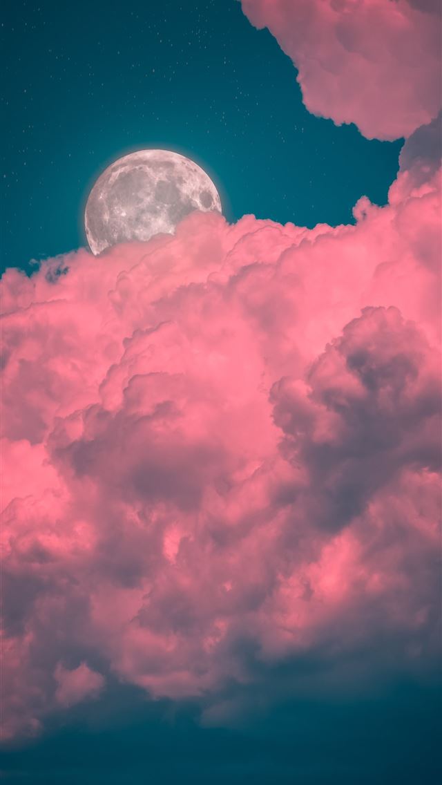 1284x2778 white clouds and moon during night time - pink iPhone Wallpaper