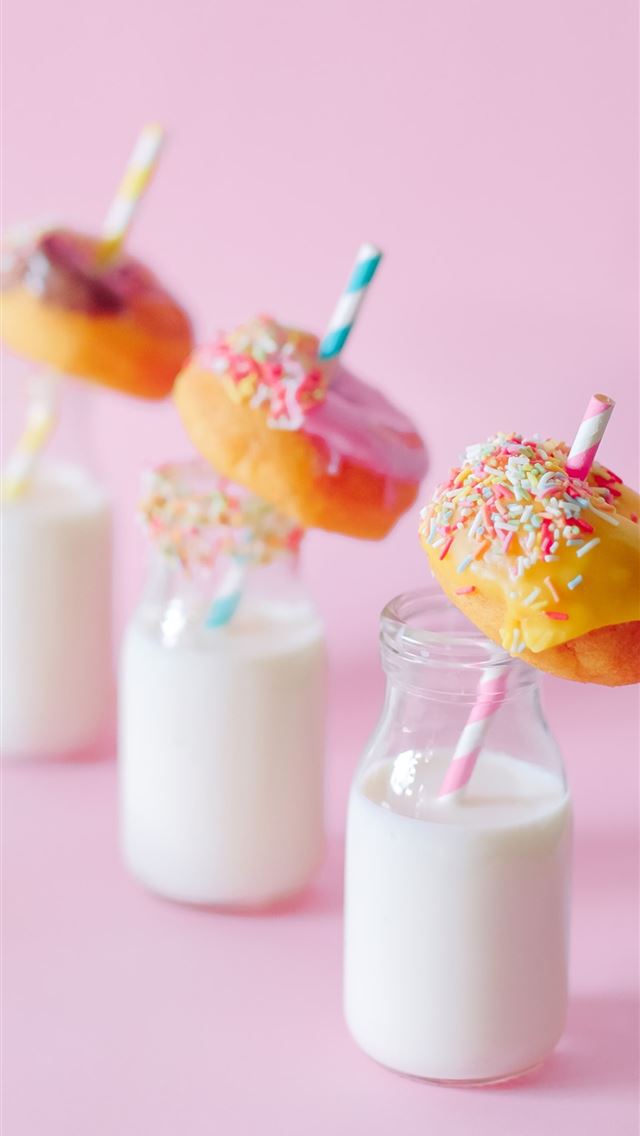 1284x2778 three milk jars and donuts - cake iPhone Wallpaper