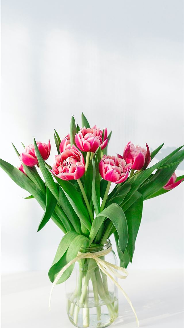 1284x2778 pink petaled flower centerpiece in clear glass vas... - floral iPhone Wallpaper