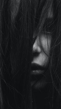 grayscale photography of girl covered her face wit... wallpaper