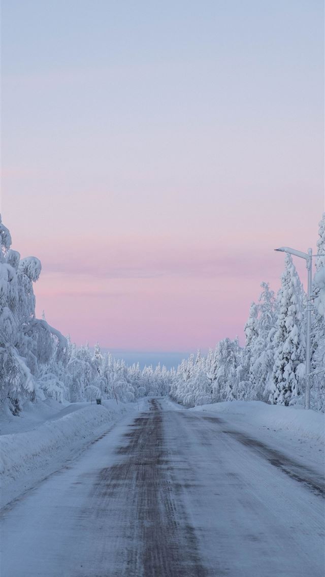 1284x2778 snow covered trees and road during daytime - sweden iPhone Wallpaper