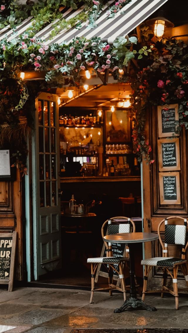 1284x2778 restaurant with lighted string lights -  iphone 13 Wallpaper