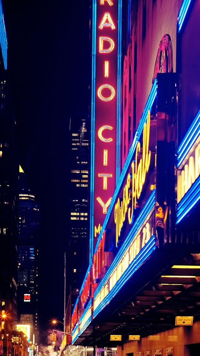 1284x2778 inlighted Radio City signage - music iPhone Wallpaper