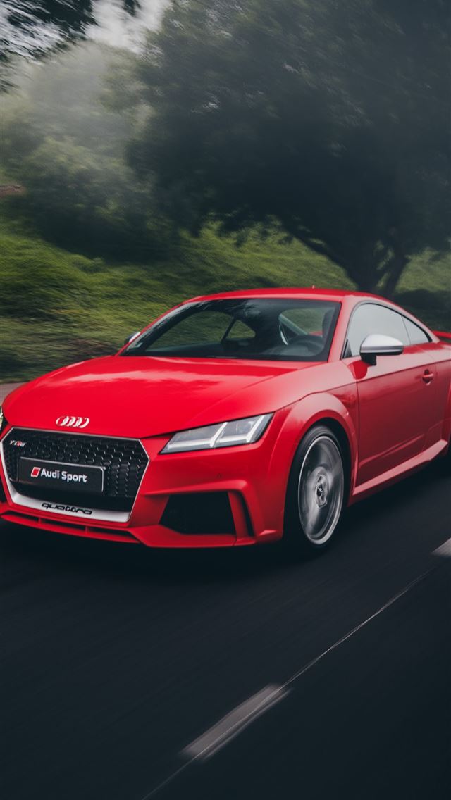 1284x2778 red Audi coupe on road near trees at daytime - peru iPhone Wallpaper