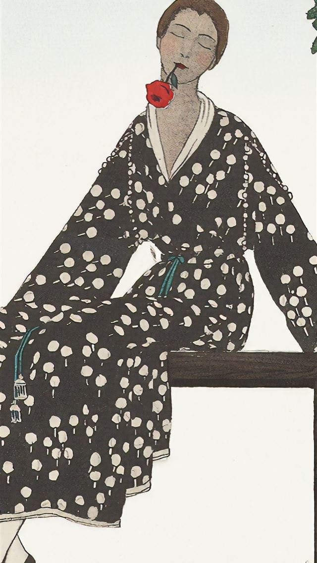 1284x2778 woman in black and white floral robe sitting on br... -  iphone 13 Wallpaper