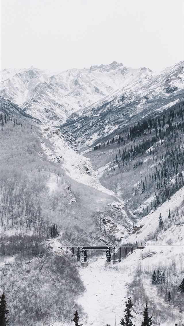 1284x2778 black bridge surrounded by mountain covered with s... - denali national park and preserve iPhone Wallpaper