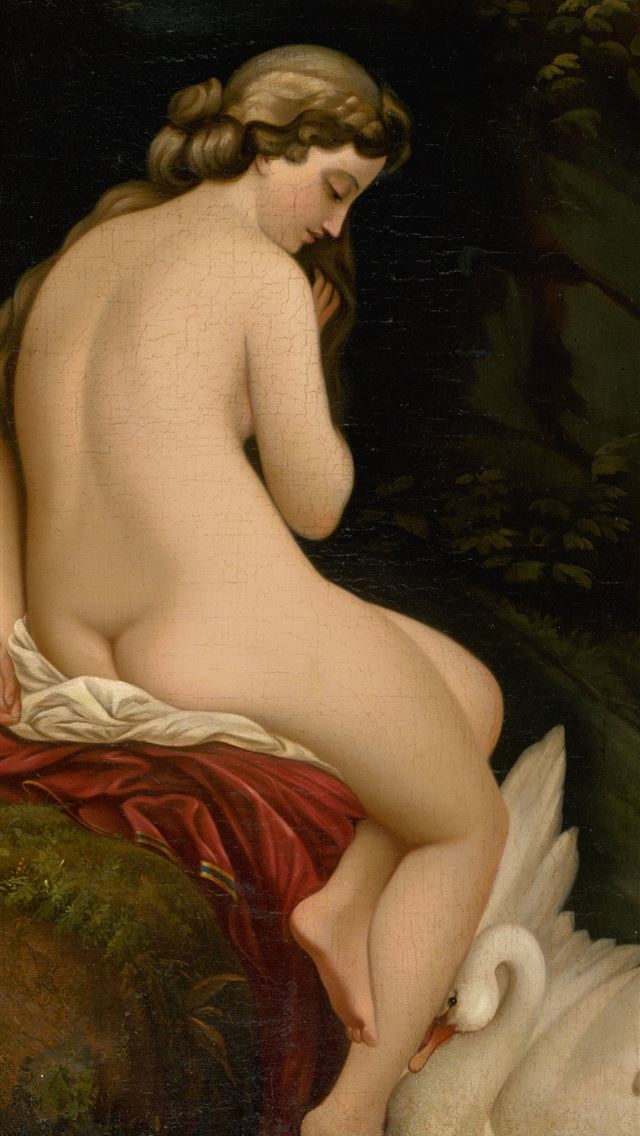 1284x2778 nude woman and white swan painting -  iphone 13 Wallpaper