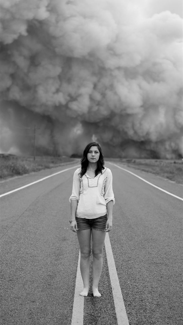 1284x2778 grayscale photo of woman standing in the middle of... - smoke iPhone Wallpaper