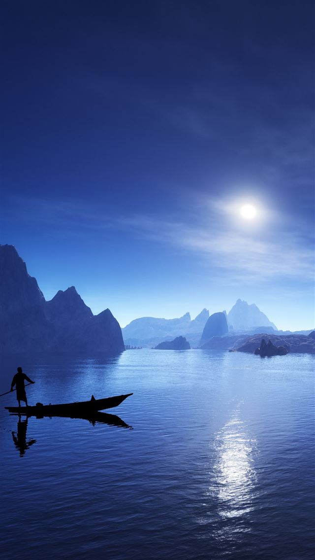 1284x2778 night lake mountain nature sea moon 4k -  iphone 13 Wallpaper