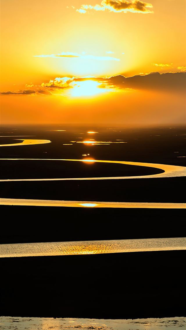 1284x2778 prairie river stream curved sunset sunrise nature -  iphone 13 Wallpaper
