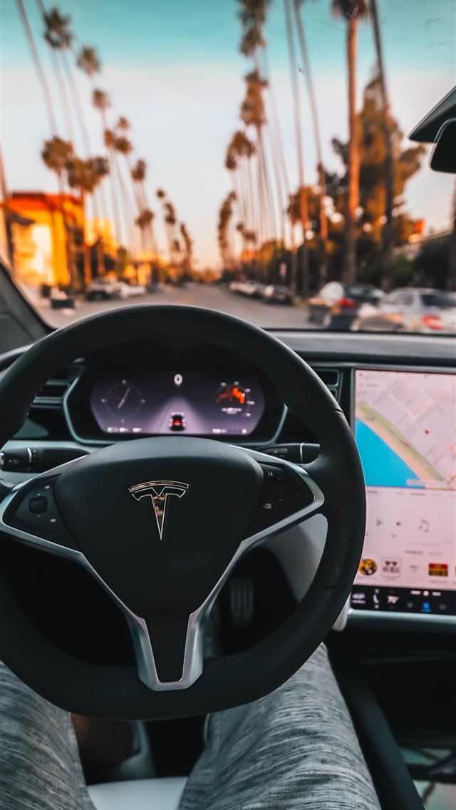 1284x2778 interior view of Tesla car - california iPhone Wallpaper