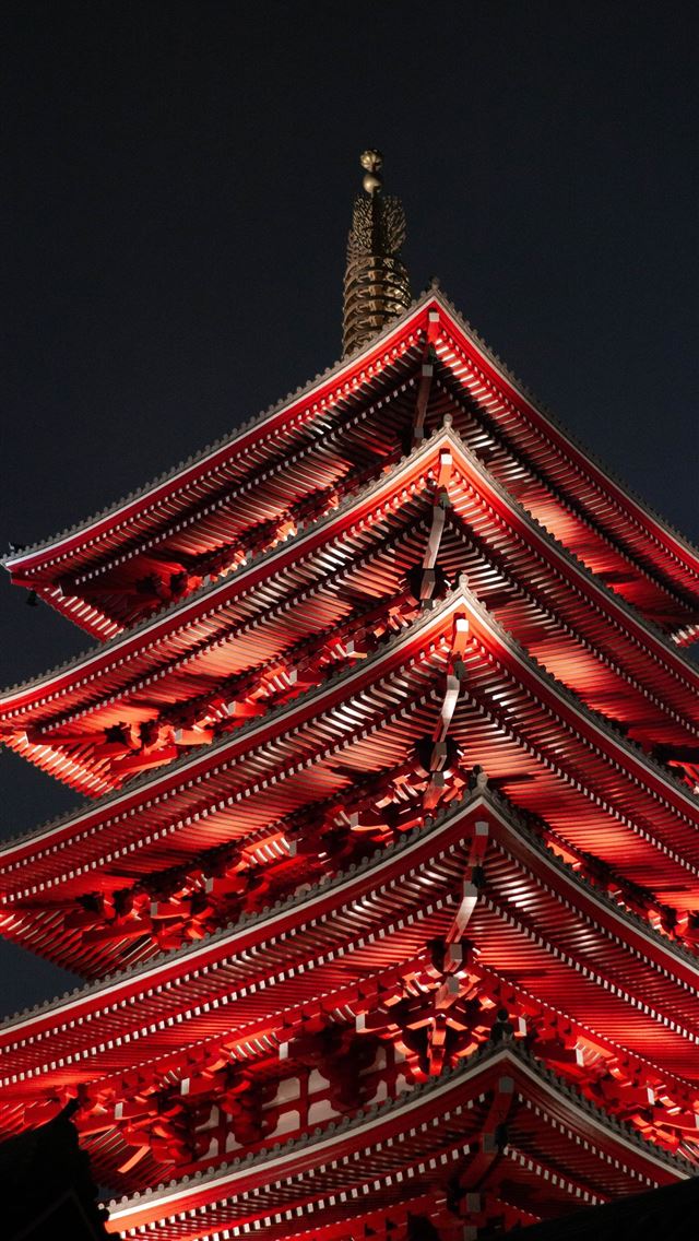 1290x2796 red temple during night - japan iPhone Wallpaper