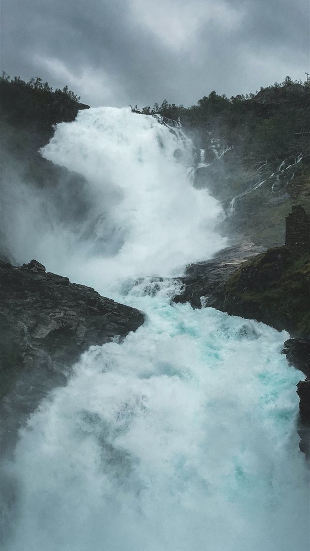 1290x2796 waterfalls under grey sky -  iphone 14 Wallpaper