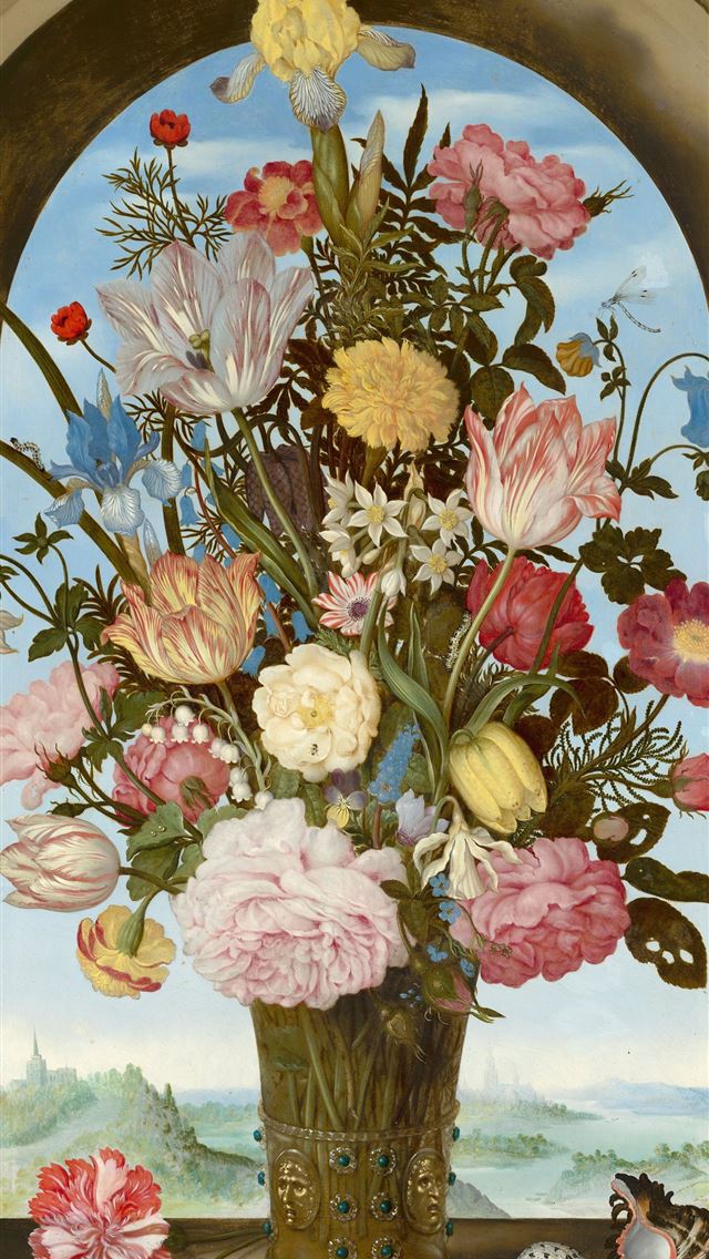 1290x2796 pink and yellow flowers painting -  iphone 14 Wallpaper