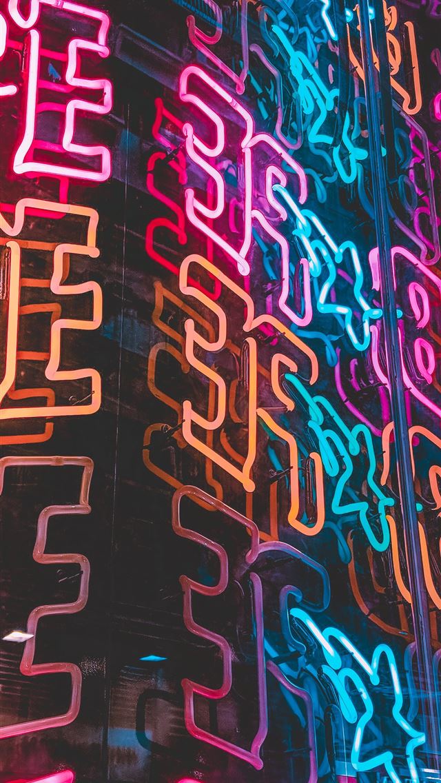 1290x2796 orange pink and blue neon lights decoration - neon iPhone Wallpaper