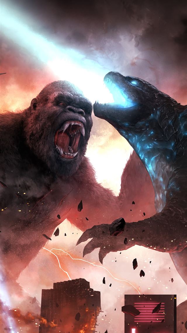 1290x2796 godzilla vs kong fight scene 5k -  iphone 14 Wallpaper