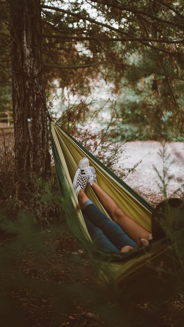 1290x2796 person on yellow hammock hanging on tree - girls iPhone Wallpaper