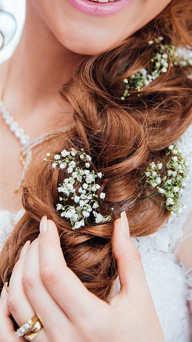 1290x2796 woman holding her hair with flower - wedding iPhone Wallpaper