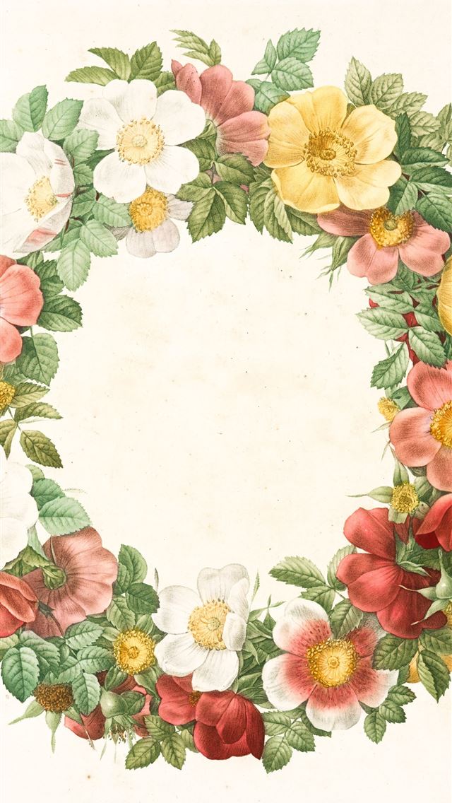 1290x2796 yellow red and green floral wreath - illustration iPhone Wallpaper