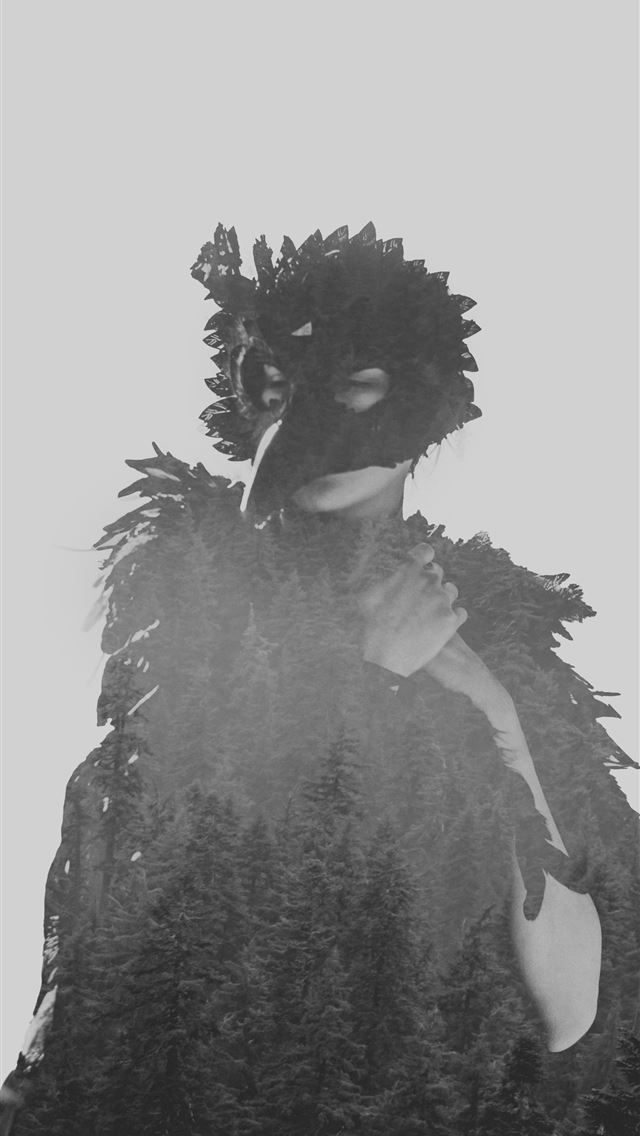 1290x2796 woman wearing black crow adult costume - abstract iPhone Wallpaper