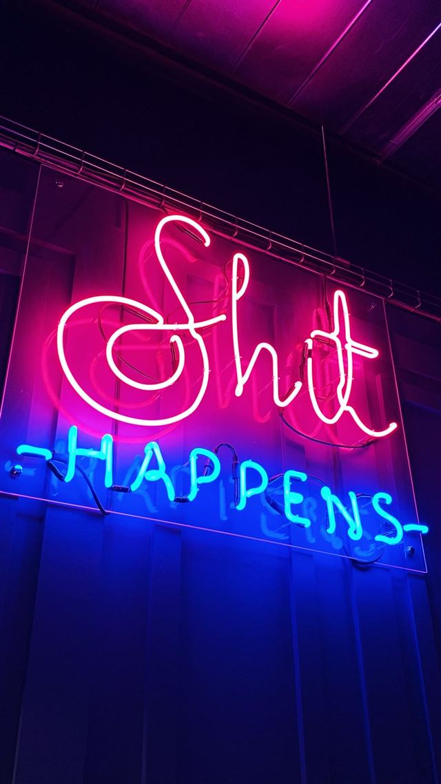 1290x2796 Shit Happens NEON sign - quotes iPhone Wallpaper