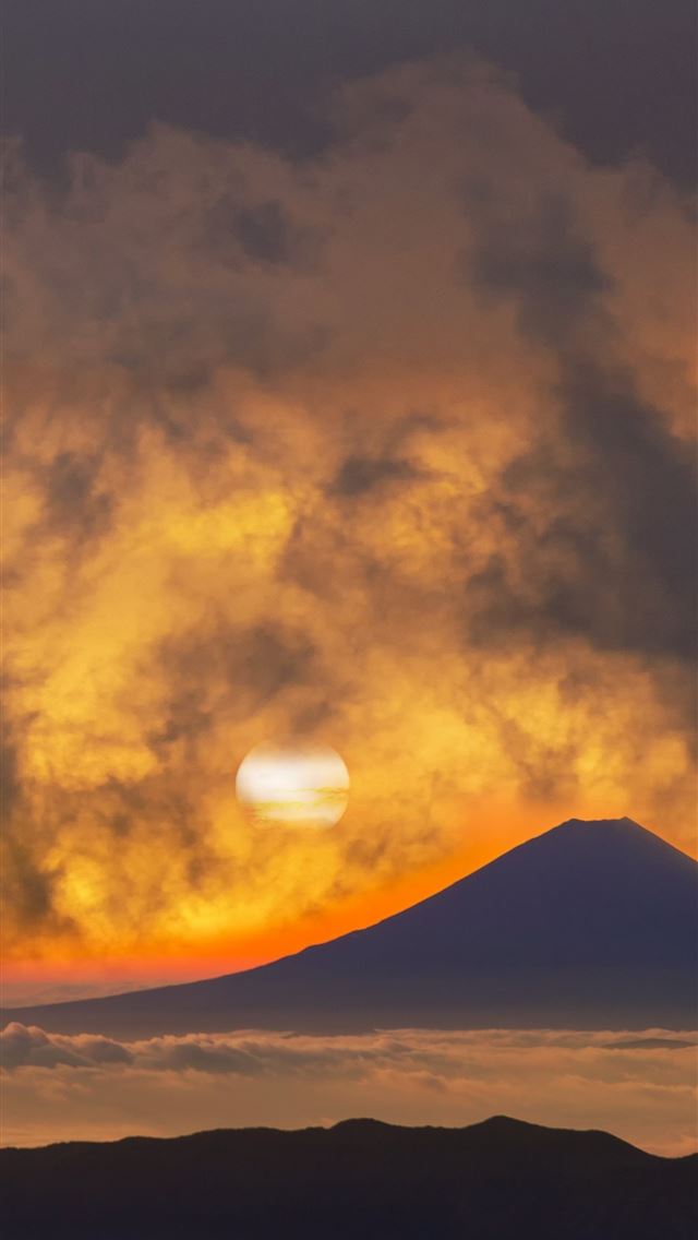1290x2796 volcano mountains sky fantasy orange clouds sunset... - nature iPhone Wallpaper