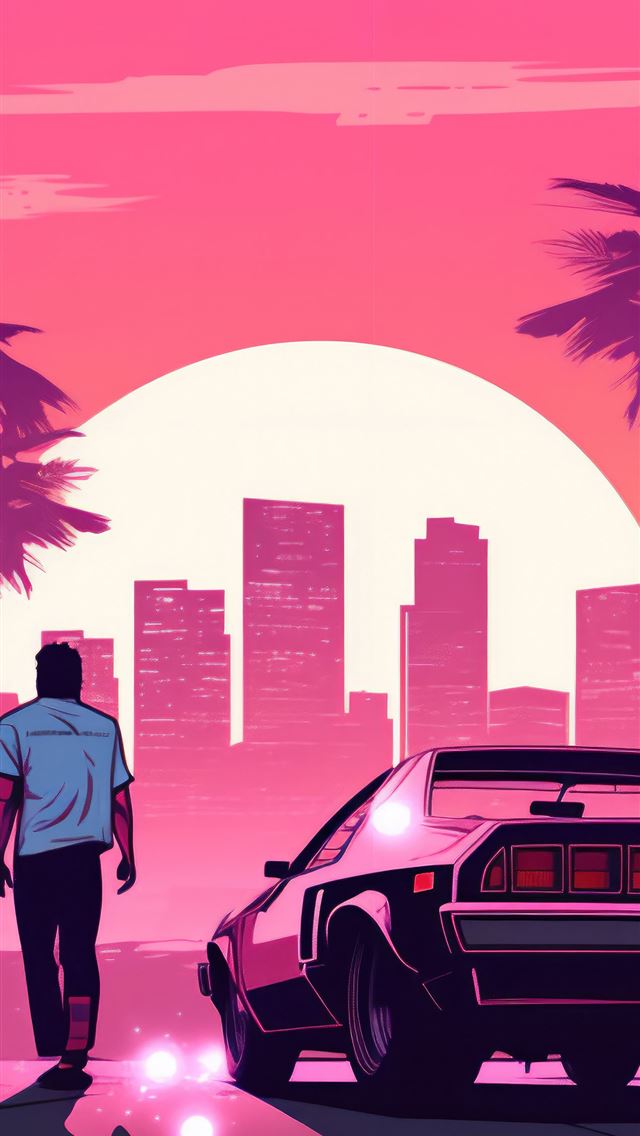 1290x2796 gta vice city skyline palm trees -  iphone 14 Wallpaper