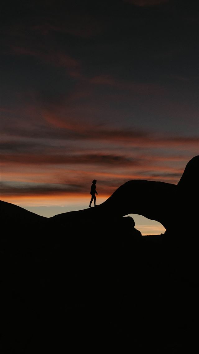1290x2796 a person standing on top of a hill at sunset - animal iPhone Wallpaper