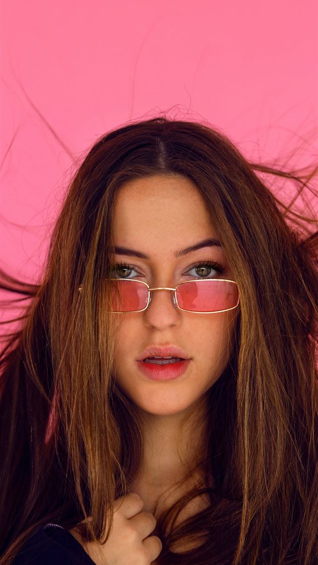 1290x2796 woman in black framed eyeglasses - pink iPhone Wallpaper