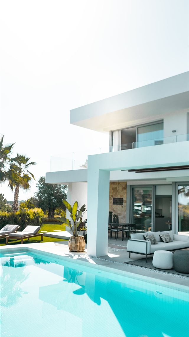 1290x2796 white concrete building with swimming pool - house iPhone Wallpaper