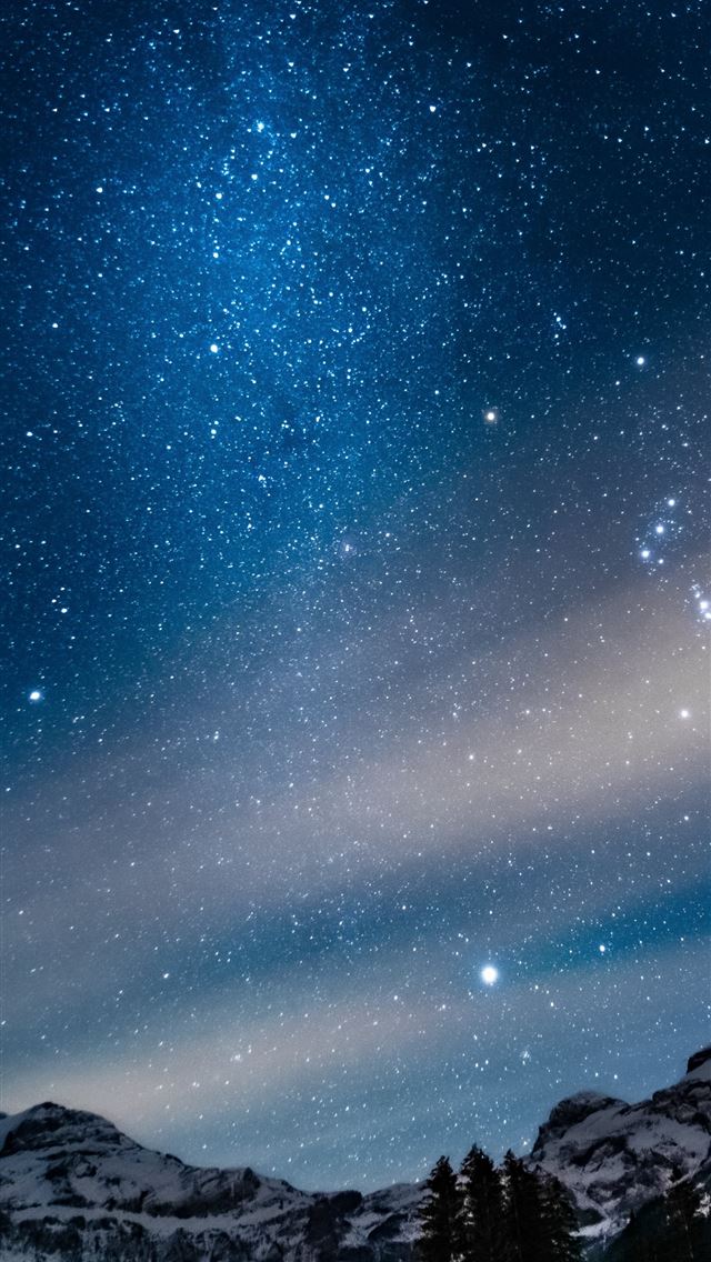 1290x2796 snow covered mountain under starry night - night sky iPhone Wallpaper