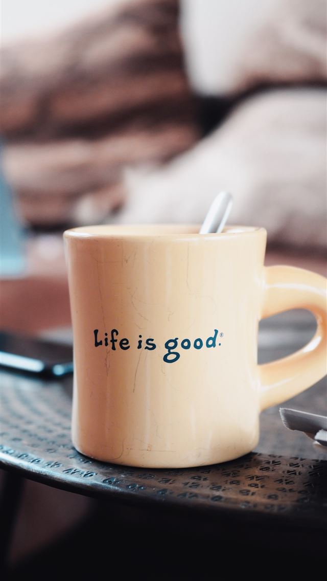 1290x2796 brown ceramic mug on blue and white ceramic plate - quotes iPhone Wallpaper