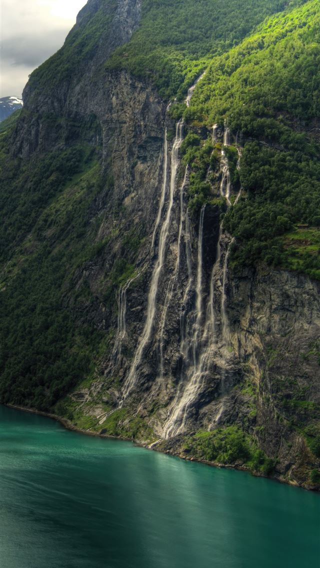 1290x2796 seven sisters waterfall geirangerfjord - nature iPhone Wallpaper